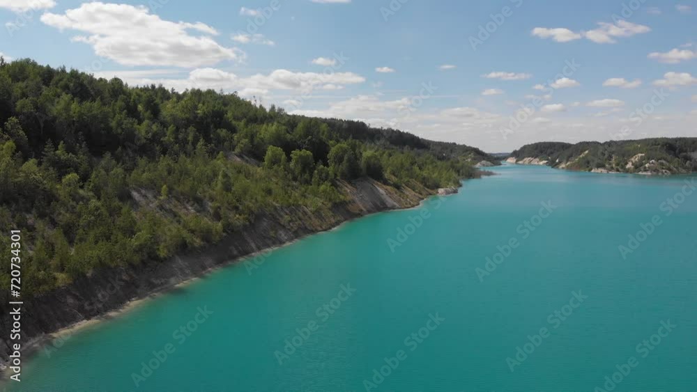 Vacation and nature concept. Flight over chalk quarries, lakes. Belarus, Grodno region Vacation and nature concept. Flight over chalk quarries, lakes. Belarus, Grodno region