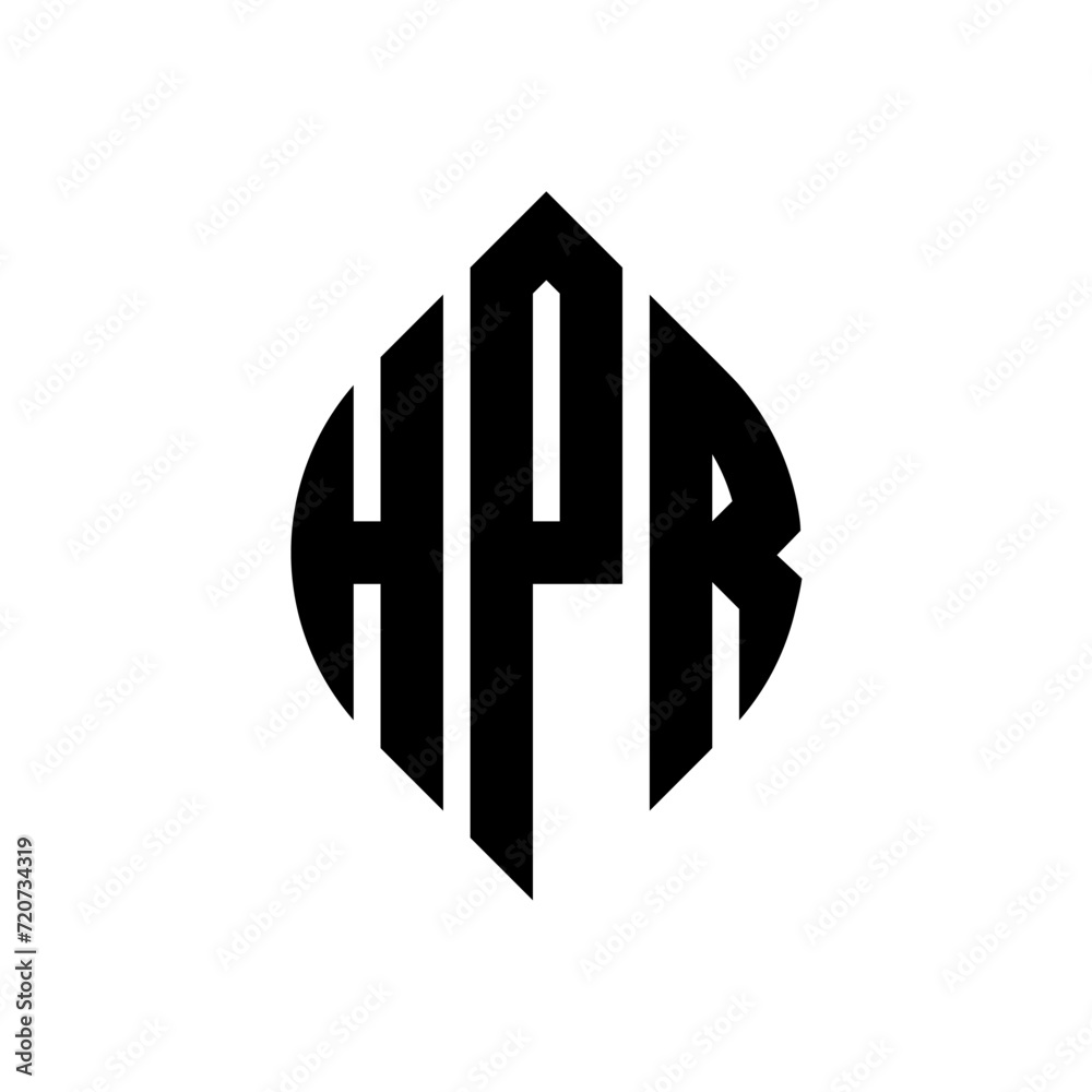 HPR circle letter logo design with circle and ellipse shape. HPR ellipse letters with typographic style. The three initials form a circle logo. HPR circle emblem abstract monogram letter mark vector.
