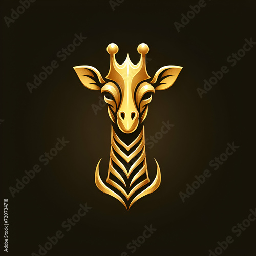 Golden giraffe logo isolated on black background  photo