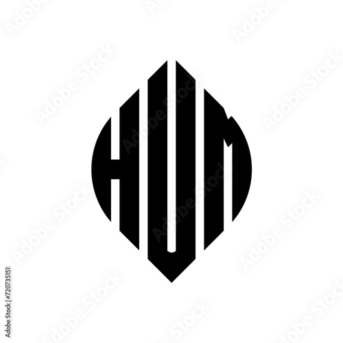 HUM circle letter logo design with circle and ellipse shape. HUM ellipse letters with typographic style. The three initials form a circle logo. HUM circle emblem abstract monogram letter mark vector.