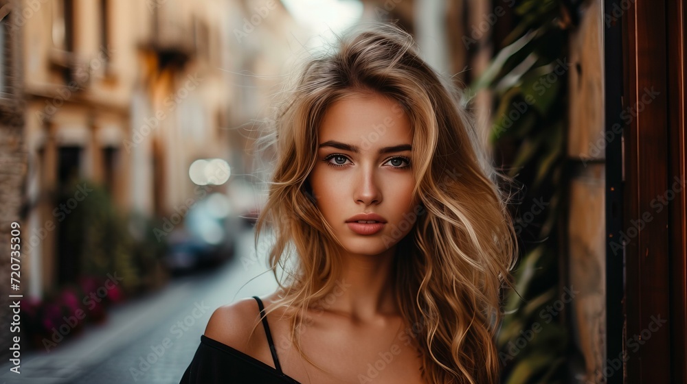 portrait of young female model on the street