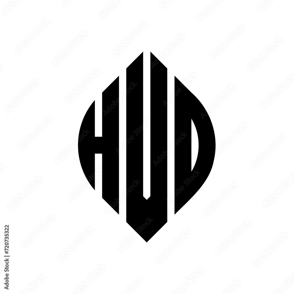 HVD circle letter logo design with circle and ellipse shape. HVD ellipse letters with typographic style. The three initials form a circle logo. HVD circle emblem abstract monogram letter mark vector.