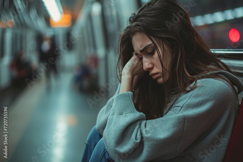 young adult woman feeling shame depressed and hopeless photo