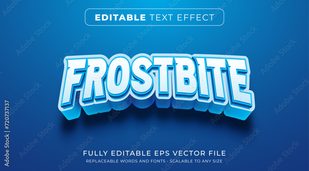 Editable text effect in blue frozen ice style