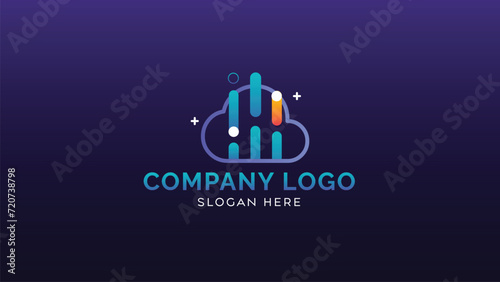Cloud Link logo template, cloud logo with circuit symbol, Internet data computing sign for technology company.