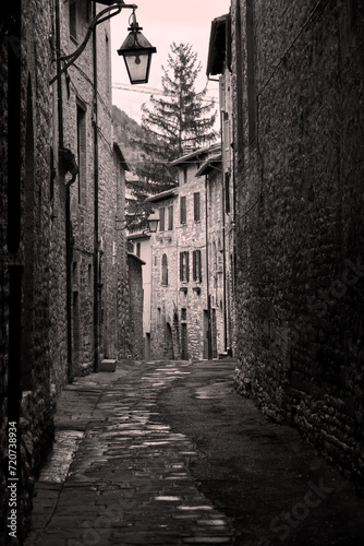 Black and white photography of Gubbio medieval city in the provi photo
