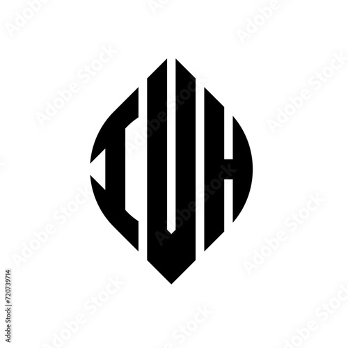 IVH circle letter logo design with circle and ellipse shape. IVH ellipse letters with typographic style. The three initials form a circle logo. IVH circle emblem abstract monogram letter mark vector. photo