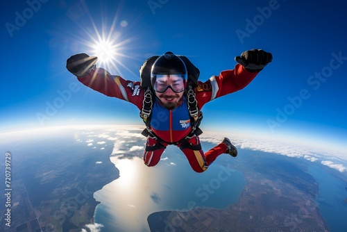 Epic Free Fall Intense Skydiving Experience Under Clear Blue Midday Sunlight