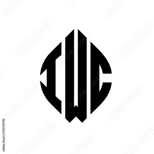 IWC circle letter logo design with circle and ellipse shape. IWC ellipse letters with typographic style. The three initials form a circle logo. IWC circle emblem abstract monogram letter mark vector.