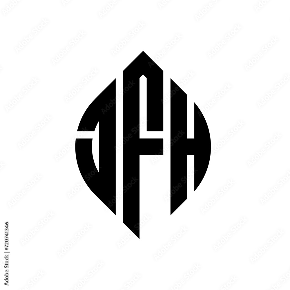 Fototapeta premium JFH circle letter logo design with circle and ellipse shape. JFH ellipse letters with typographic style. The three initials form a circle logo. JFH circle emblem abstract monogram letter mark vector.