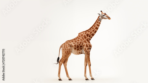 A giraffe full body against a bright white background