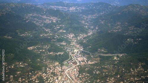 Town Recco, Italy from a height, view from plane window photo