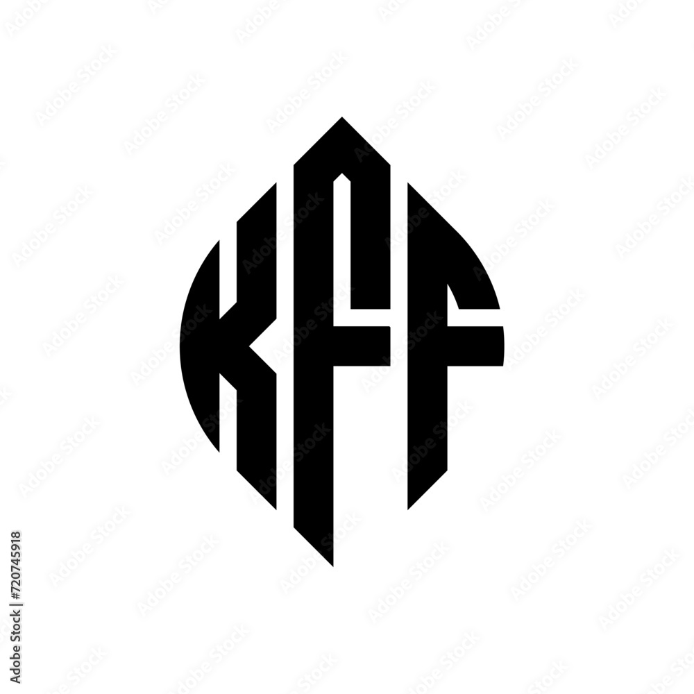 Obraz premium KFF circle letter logo design with circle and ellipse shape. KFF ellipse letters with typographic style. The three initials form a circle logo. KFF circle emblem abstract monogram letter mark vector.