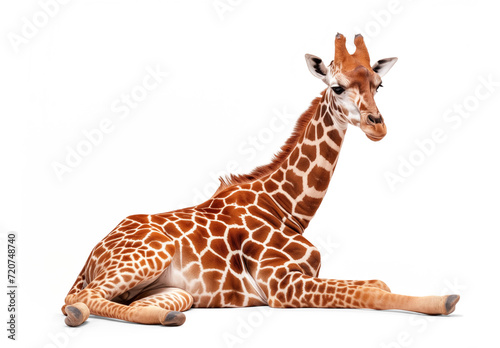 Cute curiosity giraffe Isolated on white transparent background. 