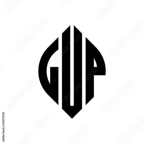 LUP circle letter logo design with circle and ellipse shape. LUP ellipse letters with typographic style. The three initials form a circle logo. LUP circle emblem abstract monogram letter mark vector.