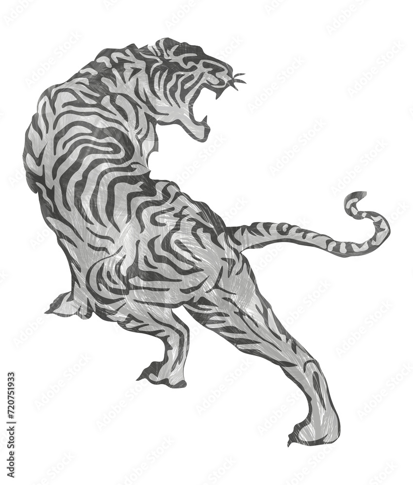 Obraz premium t-shirt print design, illustration of tiger t-shirt design. abstract graphic design for apparel clothing . white black grey red pink yellow green blue color design. transparent background PNG.