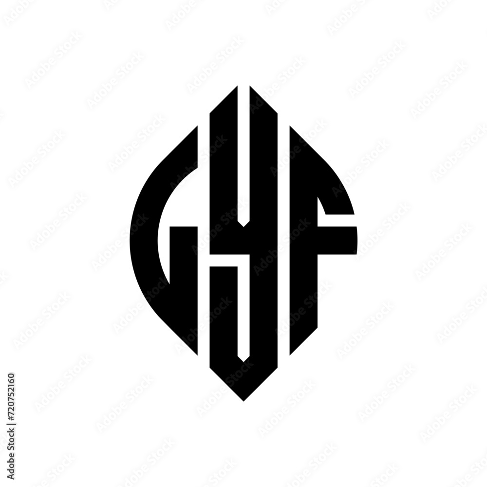 LYF circle letter logo design with circle and ellipse shape. LYF ellipse letters with typographic style. The three initials form a circle logo. LYF circle emblem abstract monogram letter mark vector.