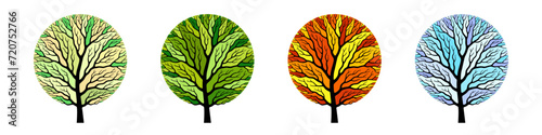 Trees shaped like circles in seasonal specific colors photo