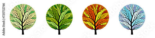 Trees shaped like circles in seasonal specific colors