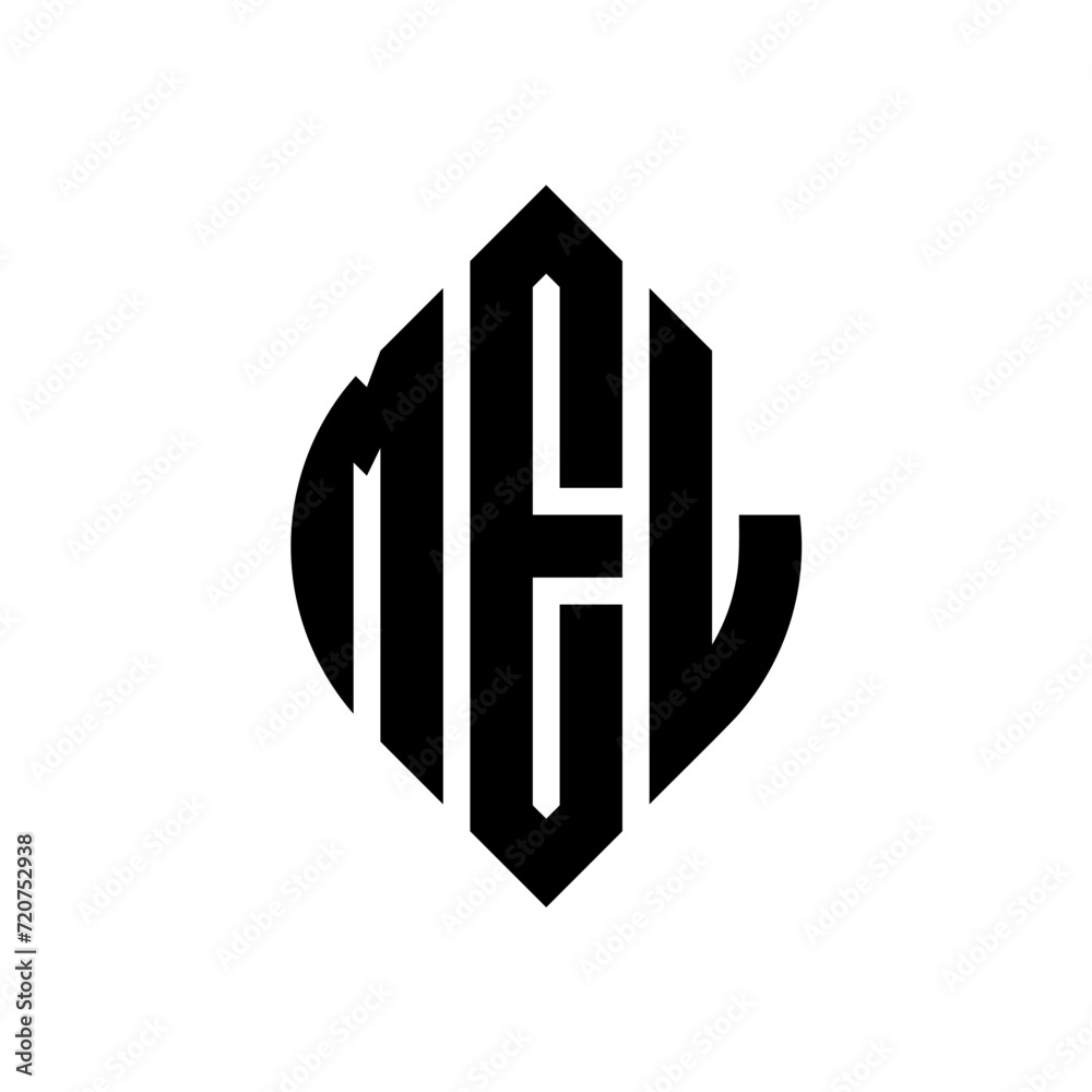 MEL circle letter logo design with circle and ellipse shape. MEL ellipse letters with typographic style. The three initials form a circle logo. MEL circle emblem abstract monogram letter mark vector.