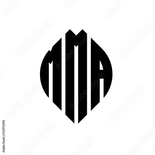 MMA circle letter logo design with circle and ellipse shape. MMA ellipse letters with typographic style. The three initials form a circle logo. MMA circle emblem abstract monogram letter mark vector.