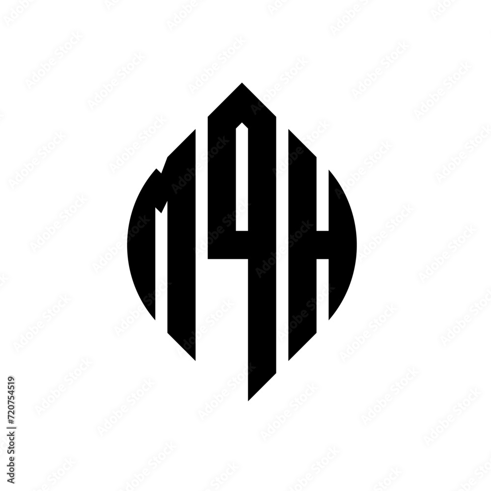 MQH circle letter logo design with circle and ellipse shape. MQH ellipse letters with typographic style. The three initials form a circle logo. MQH circle emblem abstract monogram letter mark vector. MQH circle letter logo design with circle and ellipse shape. MQH ellipse letters with typographic style. The three initials form a circle logo. MQH circle emblem abstract monogram letter mark vector.