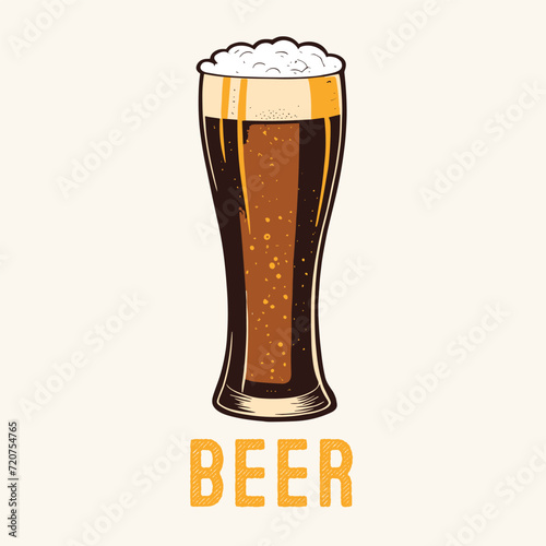Hand drawn Beer Glass vintage Engraved style