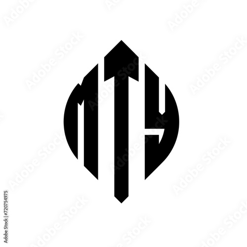 MTY circle letter logo design with circle and ellipse shape. MTY ellipse letters with typographic style. The three initials form a circle logo. MTY circle emblem abstract monogram letter mark vector. photo