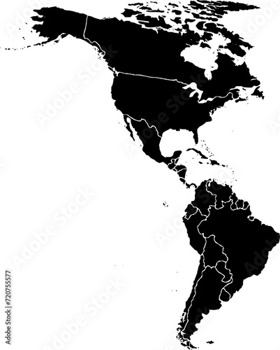 AMERICAN CONTINENT MAP WITH DIVISIONS OF COUNTRIES