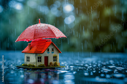 Wallpaper Mural A miniature house protected from the rain by an umbrella depicting insurance, or house ownership  Torontodigital.ca