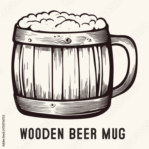 Wooden Beer Mug Engraved Vintage Style