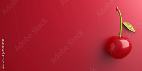 Cherry red banner with a cherry on the side with space for copy space.