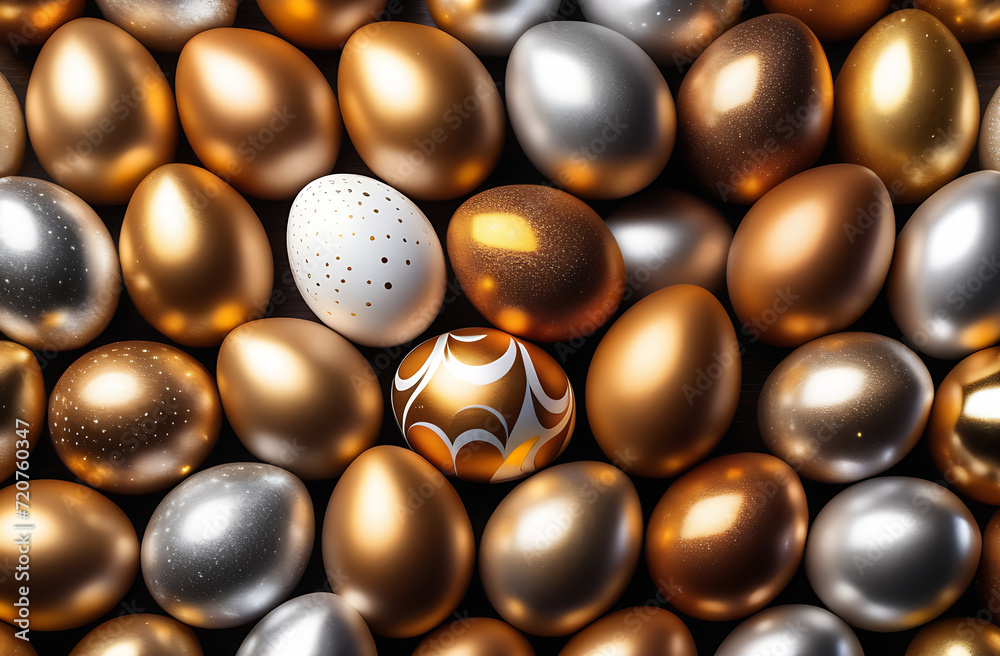 Easter Eggs in golden and silver colors Easter Eggs in golden and silver colors