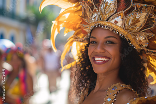 Candid shot of a woman wearing a traditional Brazilian carnival outfit © Dennis