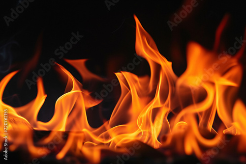 Orange flames, fire in front of a black background