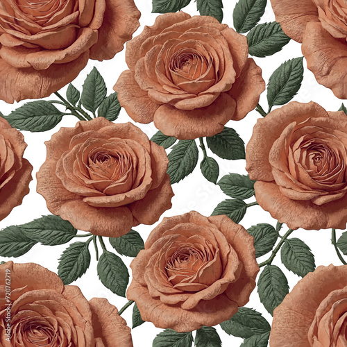 Seamless peach fuzz color roses vector pattern design. Generative ai