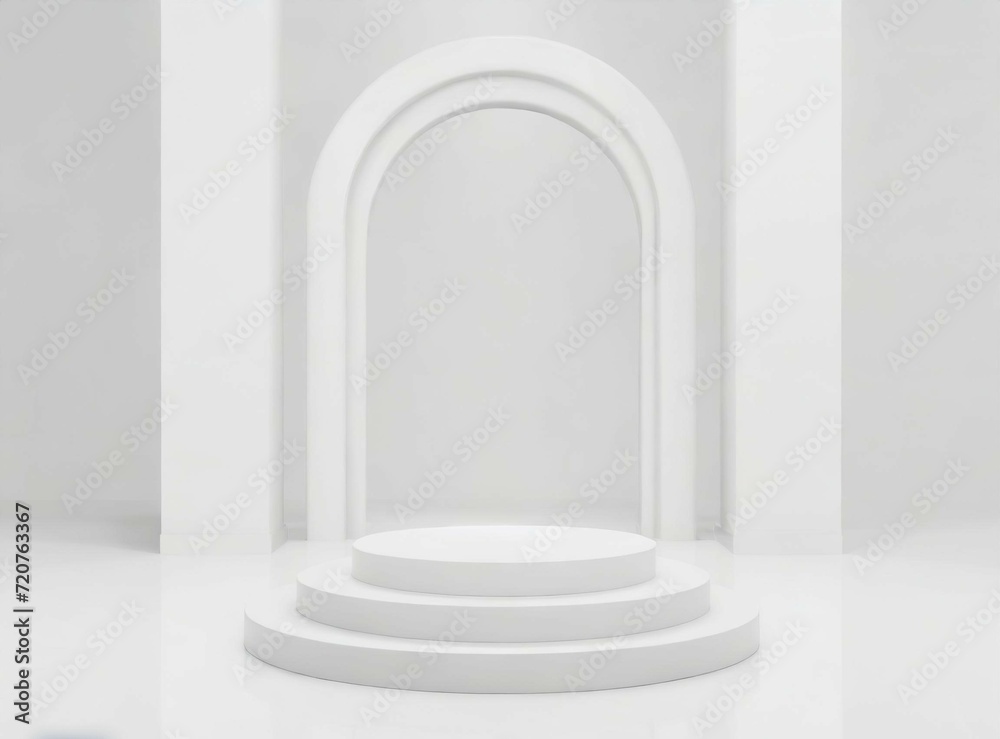 Empty podium or pedestal display on white background with cylinder stand concept. Blank product shelf standing backdrop. 3D rendering. Empty podium or pedestal display on white background with cylinder stand concept. Blank product shelf standing backdrop. 3D rendering.