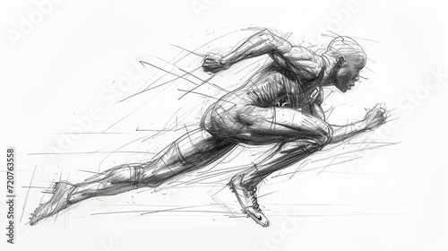 Pencil drawing of an athlete mid-race, the essence of speed and competition etched into every line.