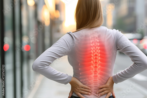 Back pain concept, a woman with an aching back 