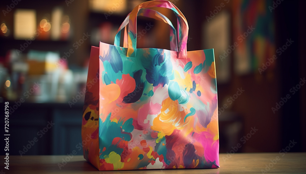 custom made wallpaper toronto digitalRetail store selling multi colored gift bags with paper handles generated by AI