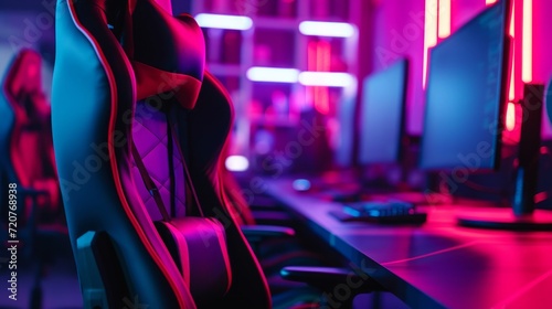 Empty playing gaming chair at game computer club