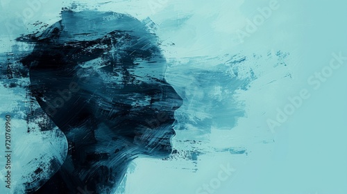 Graphic abstract design of a disfunctional state of mind. Simple yet powerful conceptual art rendition against brush stroke textured background photo