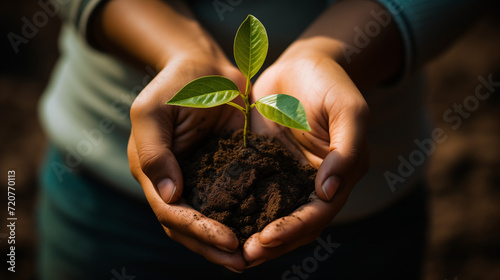 Hands planting the sprout of a tree, the future of a sustainable world
