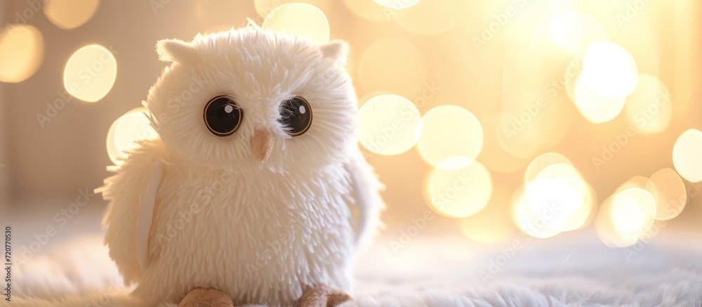 Soft White Owl Toy on a Serene Background Soft White Owl Toy on a Serene Background