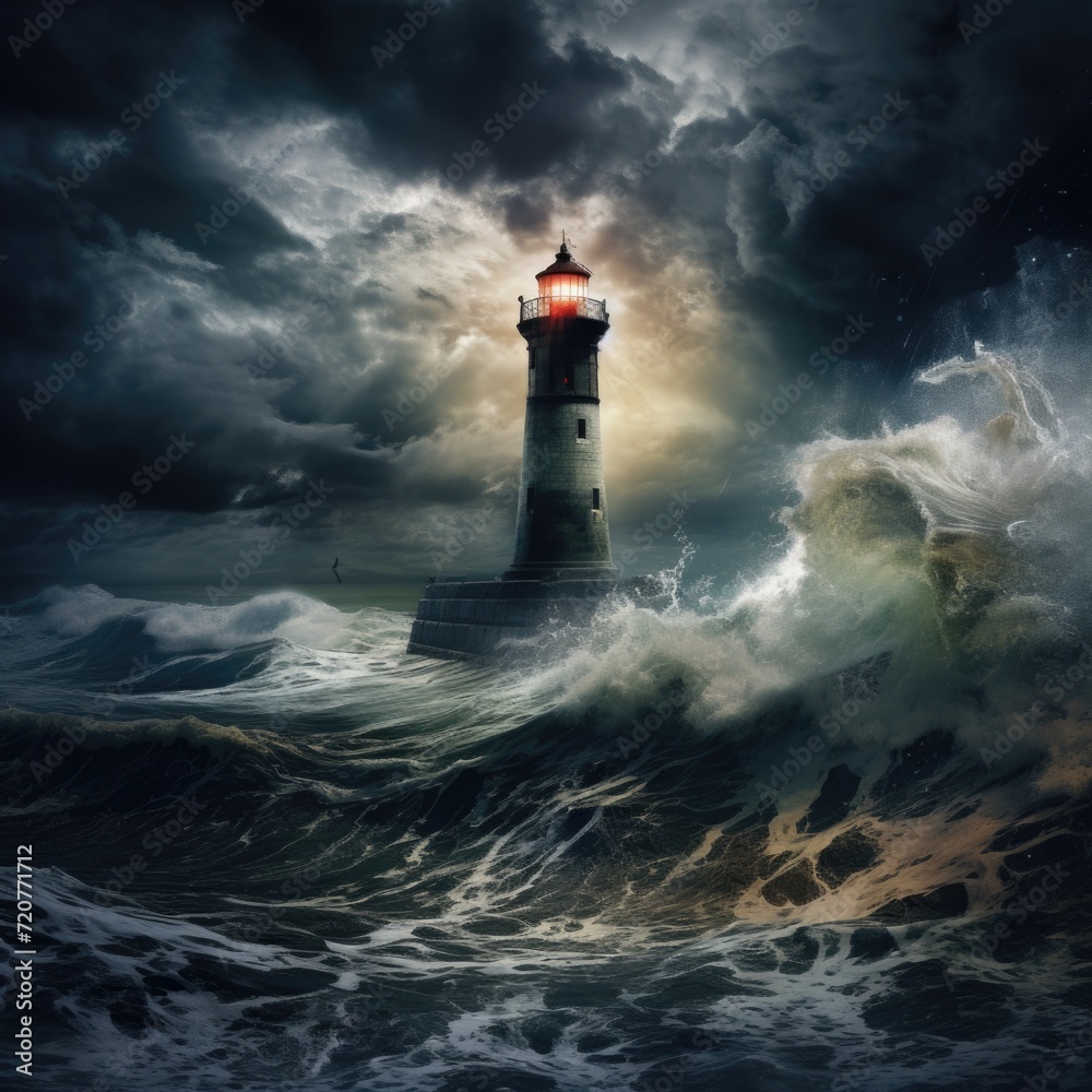A lighthouse and a storm