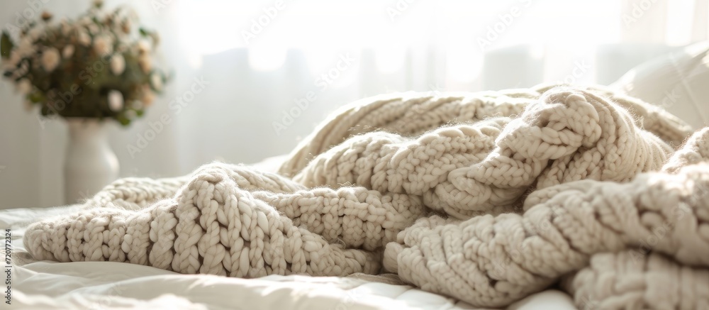 New Soft Knitted Blanket on White Background - Cozy, Warm, and Stylish New Soft Knitted Blanket with a Calming White Background New Soft Knitted Blanket on White Background - Cozy, Warm, and Stylish New Soft Knitted Blanket with a Calming White Background