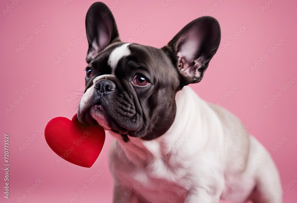 Valentine's Day photo kiss lips pink front dog Bulldog background prop French