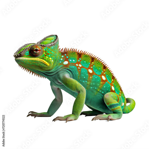 green and orange chameleon on a transparent background png isolated