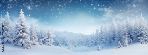 Enchanting Winter Wonderland at Twilight With Snow-Covered Pine Trees Sparkling Under Starry Sky