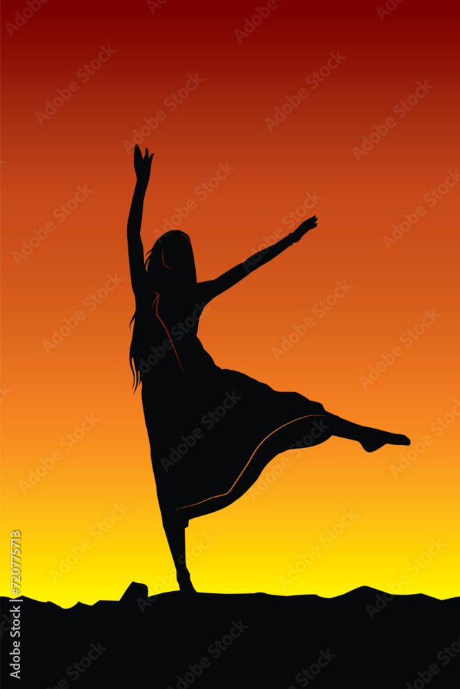 Original vector illustration. A girl on the background of a sunset, with her hair down. Original vector illustration. A girl on the background of a sunset, with her hair down.